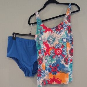 Island Pearl Colorful Floral Two Piece Bathing Suit Size 16